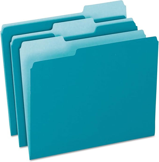 Pendaflex Two-Tone Color File Folders, Letter Size, 1/3 Cut, Teal, 100 Per box (152 1/3 TEA)