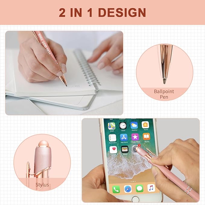 Stylus Pens for Touch Screens, 12 Pack Rose Gold Inspirational Pens, 1.0mm Medium Point BallPoint Pens, Cute Pens Nurse Gifts Office Supplies for Women (Motivational, 12 Pcs Rose Gold)
