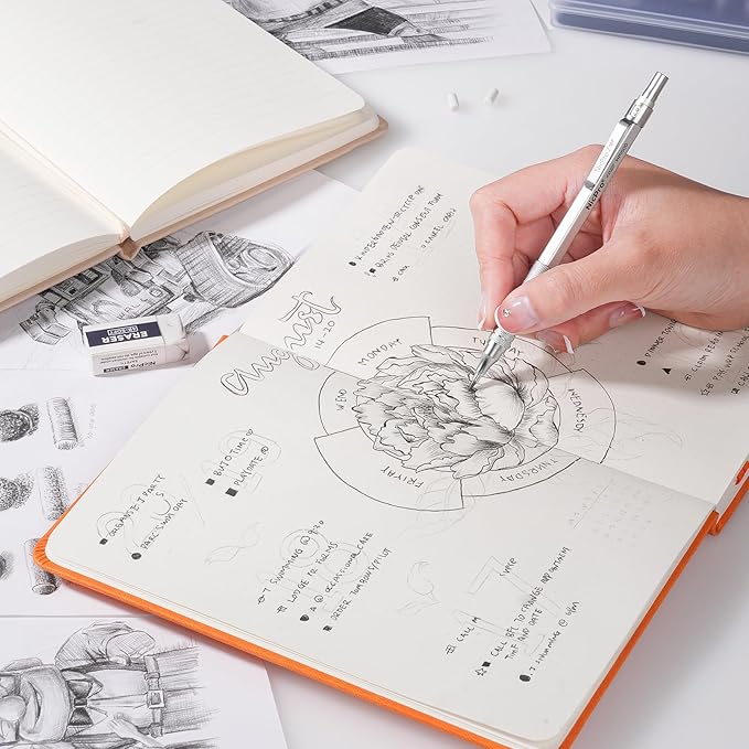 Nicpro 35PCS Black Metal Mechanical Pencils Set in Case, Art Drafting Pencil 0.5, 0.7, 0.9 mm & 3PCS 2mm Graphite Lead Holder for Drawing Sketching With 20 Tube Lead Refills(6B 4B 2B HB 2H 4H Colors)