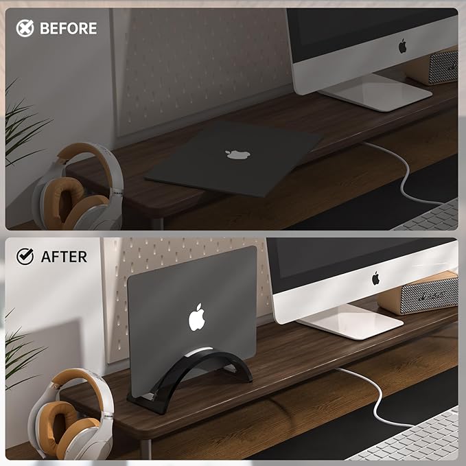 Black Acrylic Vertical Laptop Stand, Premium Transparent Desktop Notebook Dock, Space-Saving Vertical Laptop Holder for MacBook, IPAD, Book