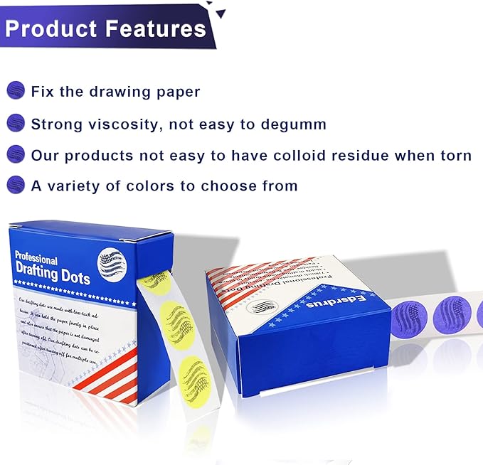 3 Pack Drafting Dots 7/8' Diameter, Low Tack, Easy Removal, Pre-Cut Drafting Tape Dots for Tracing, Drawing, Positioning, Roll of 500 Per Box (Purple)