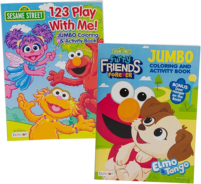 Sesame Street Coloring Activity Book Bundle - Elmo, Cookie Monster, Ernie - 2 Count - 80 Pages Each