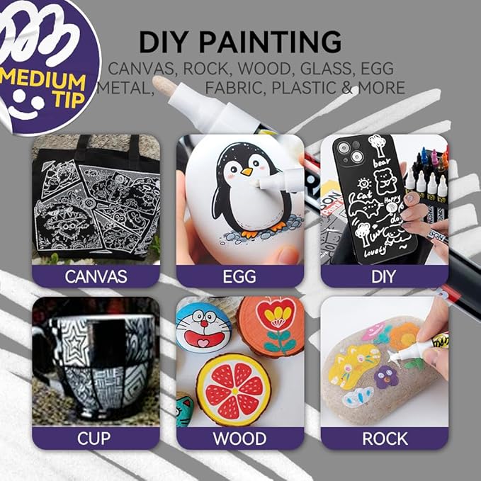 TRANSON 2 White Paint Markers for Fabric Rock Craft Diy Painting Medium Tip Oil Based Waterproof