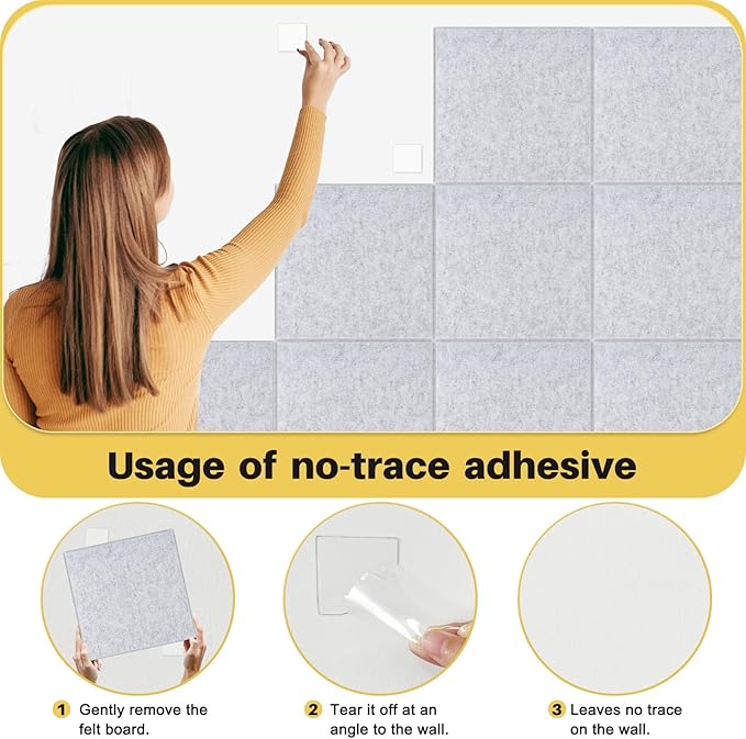 DOLLAR BOSS Large Cork Board for Wall 48" x 36" x 0.5" Bulletin Board 12 Packs Black Cork Board Tiles Self Adhesive Felt Wall Tiles with Pushpins, Corkboard for Office Pin Board Tack Board, Light Grey