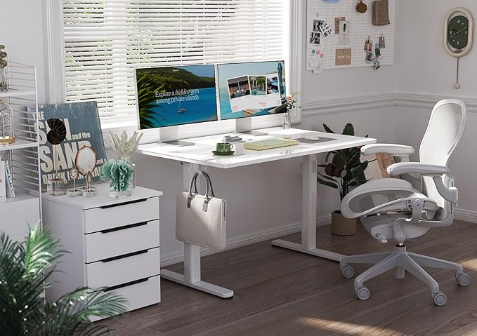 Glass Standing Desk, Electric Standing Desk Adjustable Height, 48 Inch Adjustable Stand Up Desk, Quick Install Home Office Computer Desk, Super White
