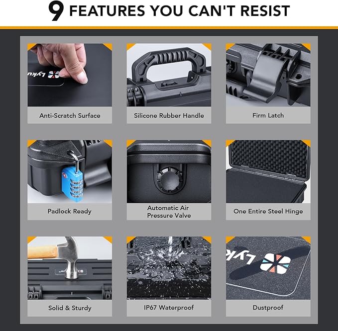 Lykus HC-4010 Waterproof Hard Case with Customizable Foam, Interior Size 16x13.2x4.6 in, Suitable for laptop, electronics, and more items