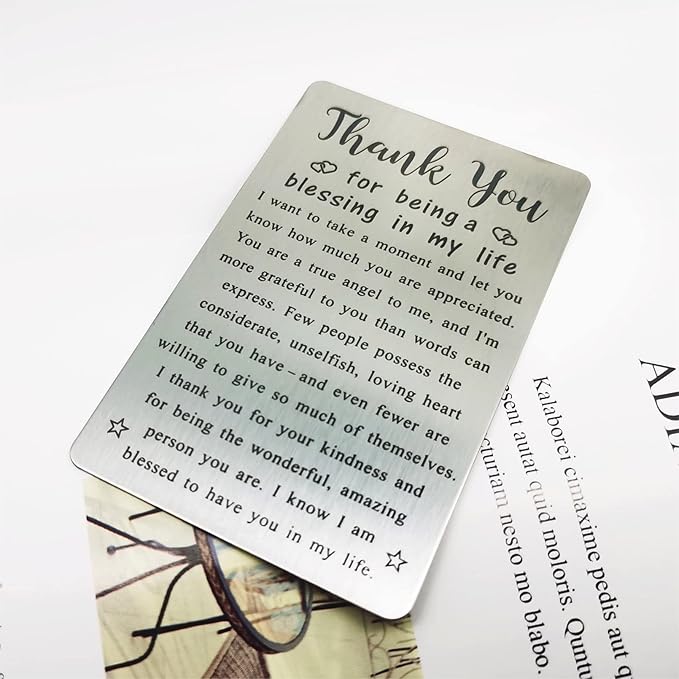 Metal Engraved Card - Thank You Gifts for Women Men - Appreciation Gifts for Friends - Thank You for Being A Blessing In My Life