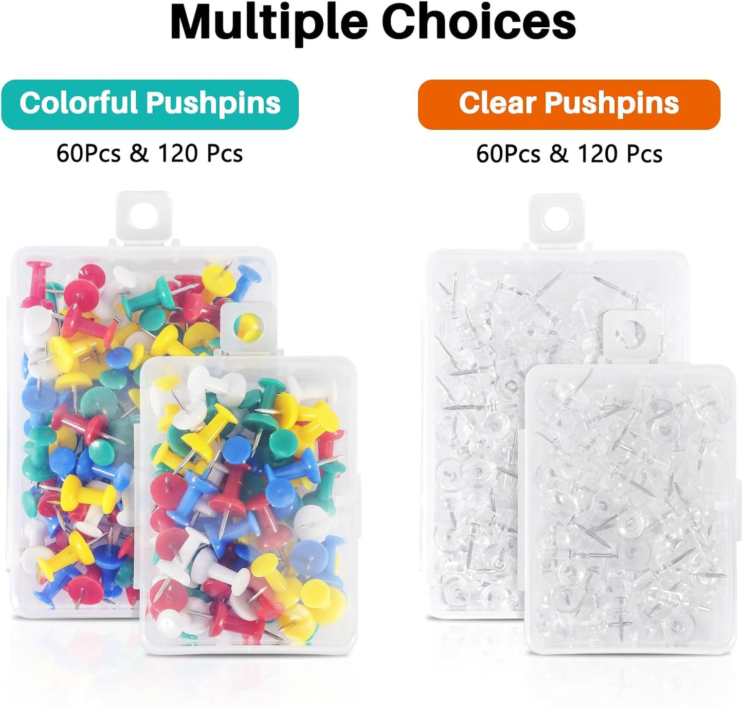 60Pcs Push Pins for Bulletin Board, Thumb Tacks for Cork Board, Clear Plastic Head, Steel Tip, Thumbtacks for Wall Poster Photo Maps Pictures Office Home Decor