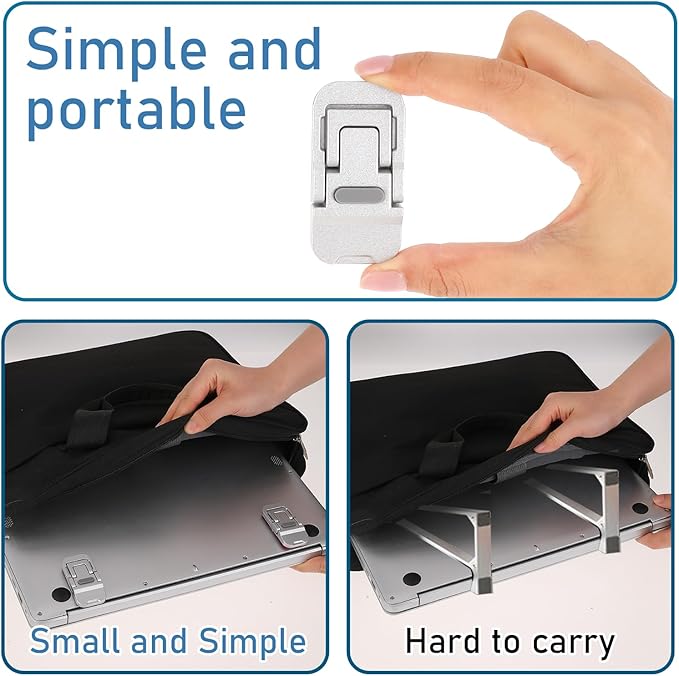 Bewudy 2 Pcs Portable Keyboard Riser, Dual Tilt Angle Adjustment Foldable Laptop Riser, Mini Computer Keyboard Stand for Desk, Self-Adhesive Keyboard Riser Feet for Most Keyboards(Silver)