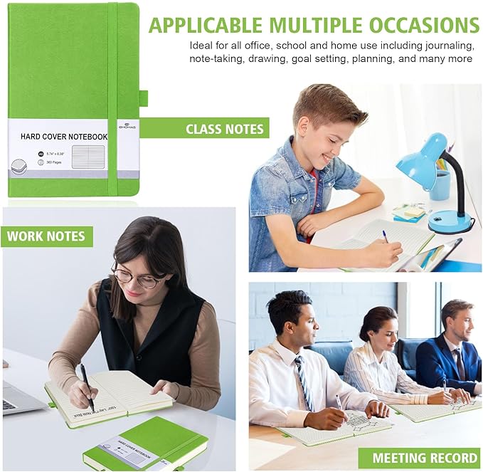 Lined Journal Notebook, 1 Pack (Grass Green), 360 Pages, 9.8 inches x 6.9 inches - 100 gsm Thick Paper, Hardcover