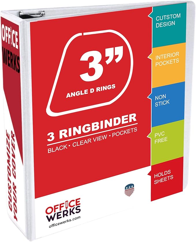 3 Ring Binder, Professional Angle D Ring Binder 3 Inch, Presentation Folder for Standard Pages 8.5 x 11 with Pockets, Crystal Clear View White Binder (12 Pack)