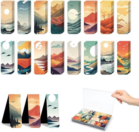 48 Pieces Magnetic Bookmarks Magnet Page Markers - Book Marks for Reading Women & Men with Storage Boxes - Cute Magnet Bookmark Clips for Reading Pleasure（Landscape）