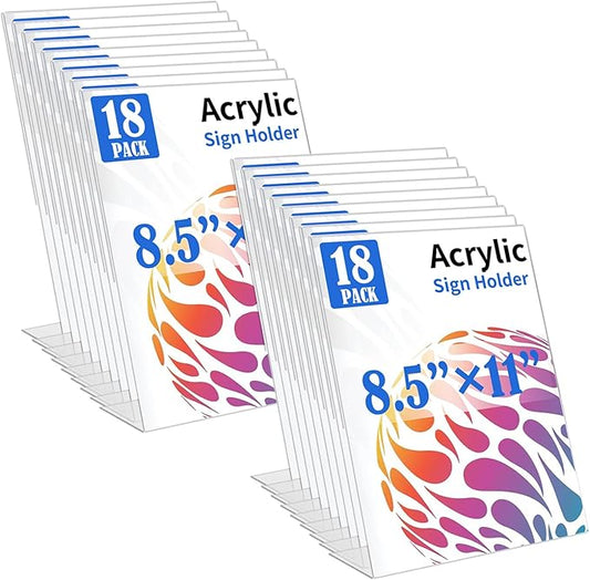 18 Pack Acrylic Sign Holder 8.5 X 11, L Shape Clear Sign Holder, Clear Plastic Sign Holder Picture Photo Frames, Flyer Document Paper Display Stand for Office Desktop