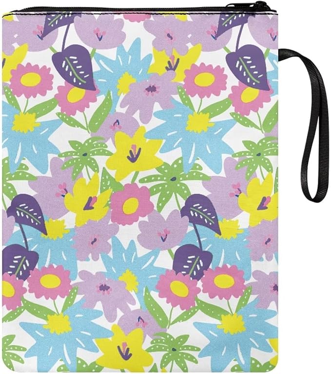 COEQINE Floral Book Sleeve with Zipper Washable Chain Portable Book Case Pouch for Paperbacks Book Covers for Soft Cover Books