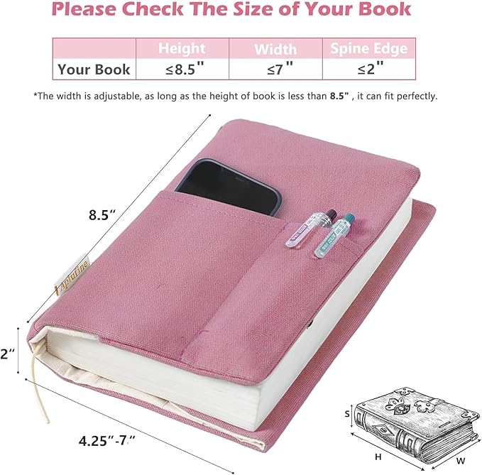Canvas Book Covers, Washable Book Protector, Book Cover for Paperback Novels, Adjustable Book Cover for Hardcover with Pockets for Pen, Soft Cover Books, Book Lovers Gifts