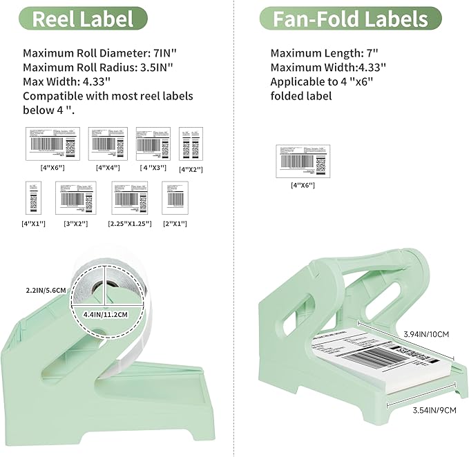 Guermok Thermal Shipping Label Holder for Rolls & Fan-Fold, Fragile Stickers for Shipping, Label Stand Desktop Printer Holder-Home Office Accessory Sticker Dispenser for Holographic (Green)