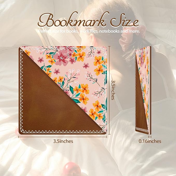 Personalized Leather Bookmarks, Fun & Cute Book Accessories for Reading Lovers, Unbreakable Page Markers for Women Men Girls Boys Student Teacher Kids Retirement Birthday Gifts (Pink Flower)