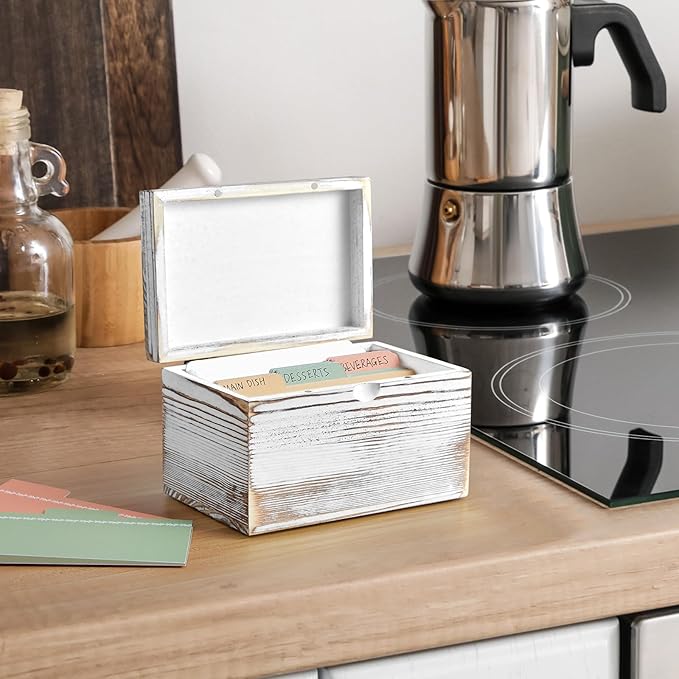 DRASTAR Index Card Holder, Index Card Organizer 3x5, Index Card Holder with Dividers, Index Card Holder for Desk, Index Card Storage Case, Note Card Box, Retro White