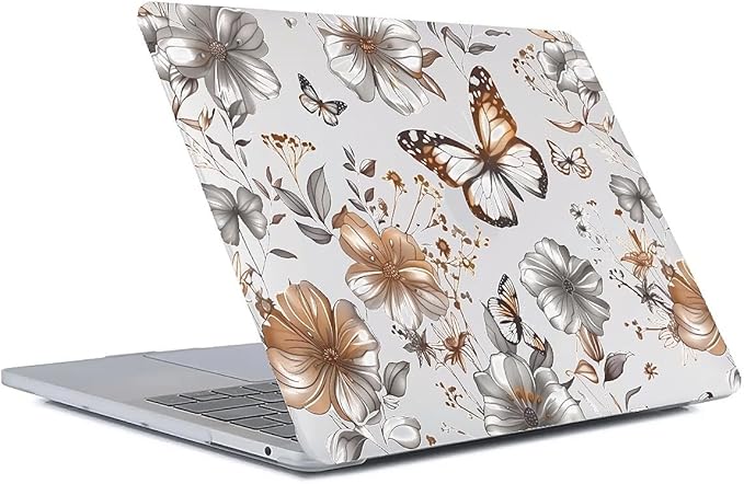 Compatible with 12 Inch MacBook A1534, Gold Flowers Butterfly Hard Plastic Shell Cover Case