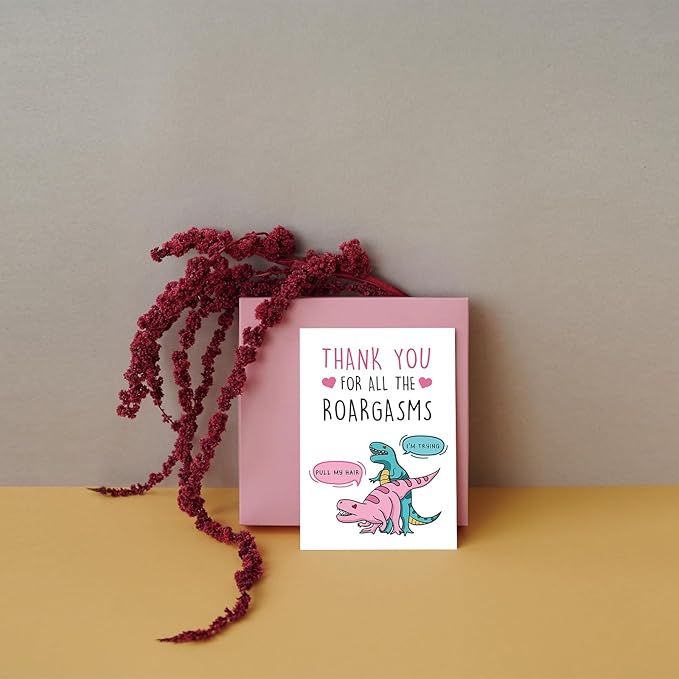SuperShunhu Funny T-Rex love Card, Naughty Valentines Day Card for Him Her, Dirty Anniversary Card for Husband Wife, Mature Dinosaur Birthday Card for Girlfriend Boyfriend