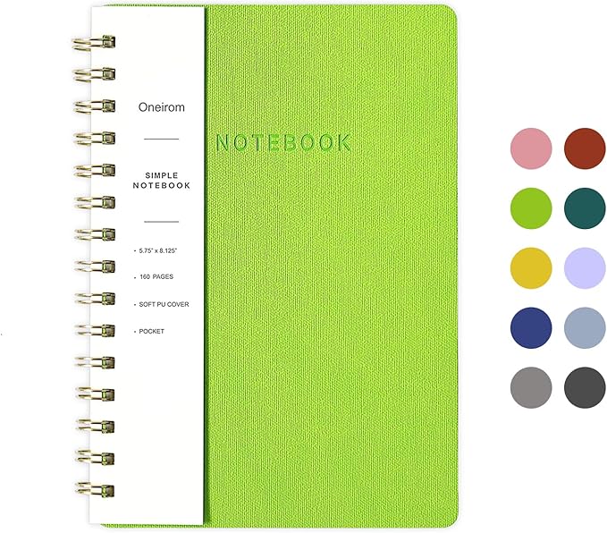 Lined Spiral Notebook College Ruled A5 Journal Book for Note Taking, 160 Pages Writing Journal for Office and Home School Supplies 5.75x8.125 inch - Light Green