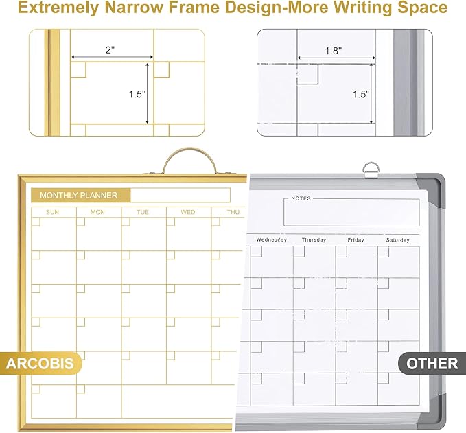 Monthly Dry Erase Board for Wall with Monthly Calendar (Gold)