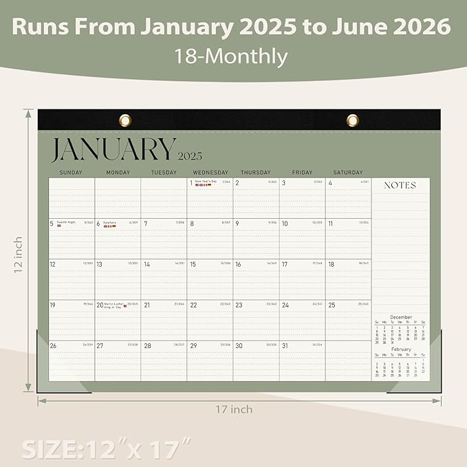 Desk Calendar 2025, January 2025 to June 2026, 18 Months, Large Size 17" x 12" Desktop/Wall Monthly Calendar with To Do List, Personal Desk Calendar Planner for Home, School, Office