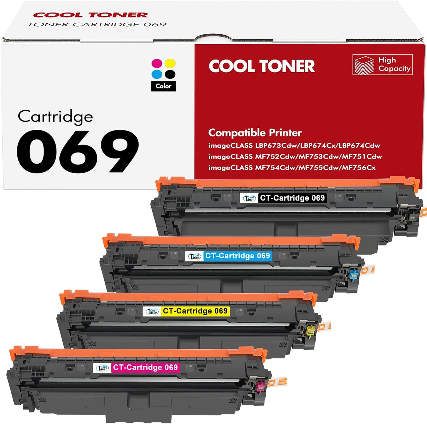 069 Toner Cartridge Set 069H MF753Cdw Compatible Replacement for Canon 069 Toner Cartridge Set for Canon imageCLASS MF 753Cdw MF751Cdw MF752Cdw LBP674Cdw LBP674Cx LBP673Cdw (B/C/Y/M, 4 Pack)