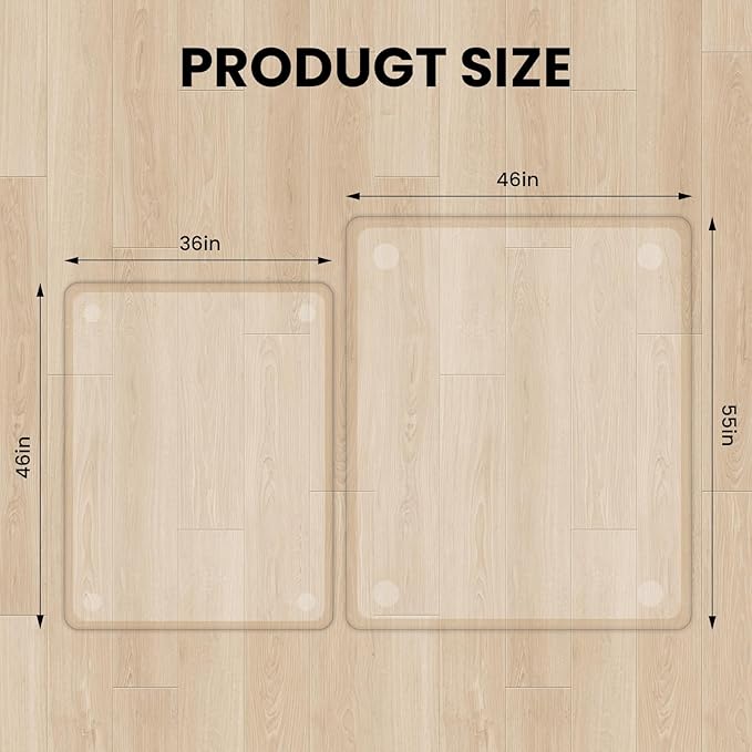JAMBALAY Premium Tempered Glass Chair Mat with Beveled Edge for Easy Roll On, 55"x46" Office Floor Mat for Carpets or Hard Floor, Office Chair Mat with 4 Non Slip Pads, Thick 0.2″