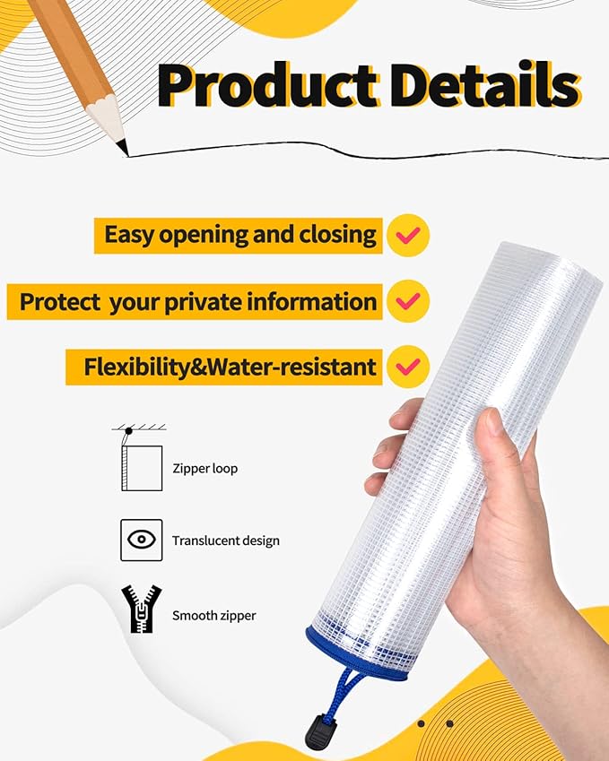 SUNEE Plastic Mesh Zipper Pouch 4x9 in (6 Colors, 12 Packs), Small Water-Resistant Zip Bag for School Office Supplies, Pencil Organizing Storage