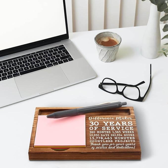 30th Work Anniversary Sticky Note Holder, Thank You Appreciation 30 Year Work Anniversary Decor Gifts for Women, Employee, Him, Her, Happy 30th Work Anniversary Self-Stick Note Pad Holders GSH29