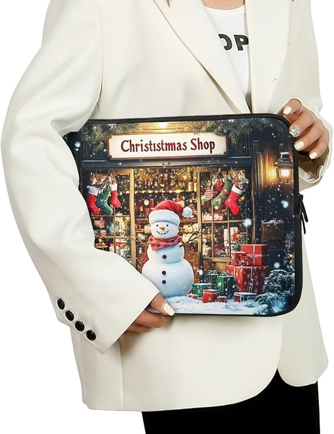 Christmas Snowman Laptop Sleeve Case for Women Laptop Protector Lightweight Computer Sleeve 13 inch Suitable for Girls Boys Tablet Bag Laptop Accessories