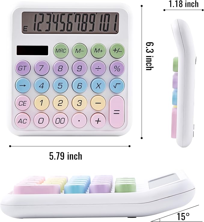 Golcellia Calculators Desktop, White Mechanical Calculator, Cute Calculator 12 Digit Desk Basic Calculator Large Display, Dual Power Solar Battery, Office Home School Supplies for Adults & Students