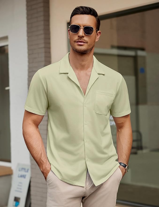 COOFANDY Men's Casual Cuban Guayabera Shirt Short Sleeve Button Down Shirts Summer Beach Shirts Vocation Vintage Shirts