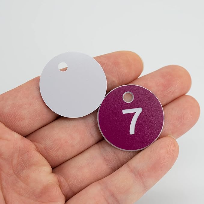 StayMax Plastic ID Number Tags Engraved Tags Key Tags Without Key Rings (1-50, Purple)