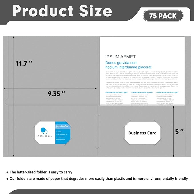 Two Pocket Folders, PANDRI 75 Pack 2 Pocket Folders, Letter Size Paper File Folder for School Office Home Business, Assorted 5 Colors