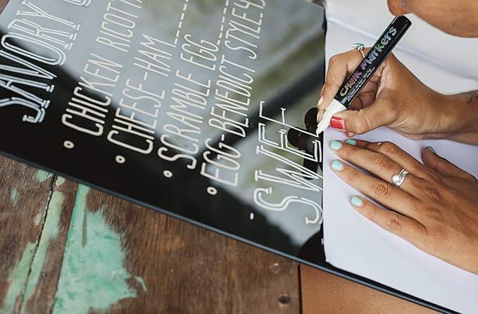 8 White Chalk Markers - Double Pack of Both Fine and Reversible Medium Tip Liquid Chalk Pens Wet Erasable for Menu Boards, Windows, White Boards, Classrooms, Mirrors, Non-Porous Chalkboards, Metal