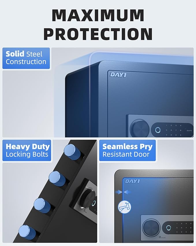 DAYI Biometric Fingerprint Safe Box, 2.0 Cubic Feet Home Safes with Fireproof Bag, Digital Touchpad Security Safe for Money Cash Documents, Dual Alarm System - DF-45 Plus