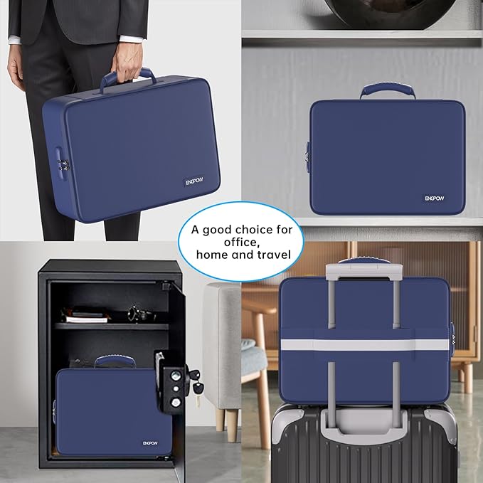 ENGPOW 5200℉ Fireproof File Organizer Bag with 13 Pocket Accordion File Folder,Document Organizer Box with Lock&Labels,Multi-Layer Portable Home Travel Safe Storage Box for Important Documents,Blue