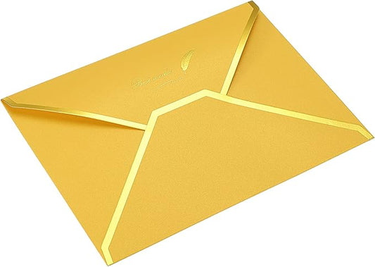 PATIKIL V Flap Envelopes, 10 Pack 7 x 5'' Luxury Style Gold Border Greeting Card Envelope for Invitations Weddings, Yellow