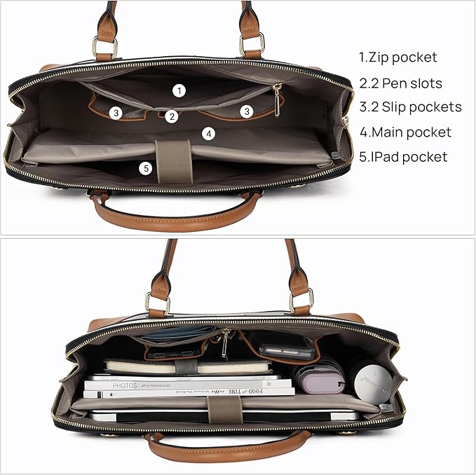 Telena Laptop Tote Bag for Women, 15.6 Inch Shoulder Tote Bag Leather Briefcase for Women, Large Capacity Handbag Bags