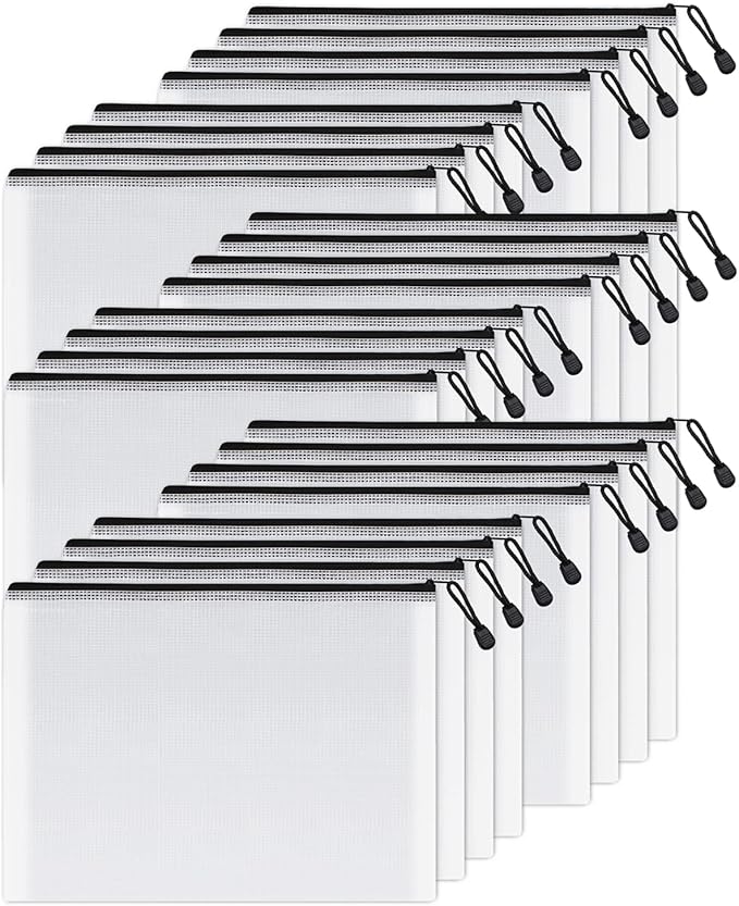 SUNEE Mesh Zipper Pouch 10x14 in (Black, 24 Packs), Extra Large Water-Resistant Zip Bag for School Office Supplies, Puzzles & Games Organizing Storage