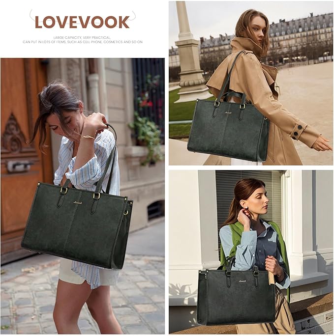 LOVEVOOK Laptop Bag for Women,15.6 inch Work Bags with Clutch, Vintage Leather Laptop Tote Bag,Computer Bag Laptop Purse, Briefcase Tote Bag Shoulder Bag Handbag for Business Office Teacher