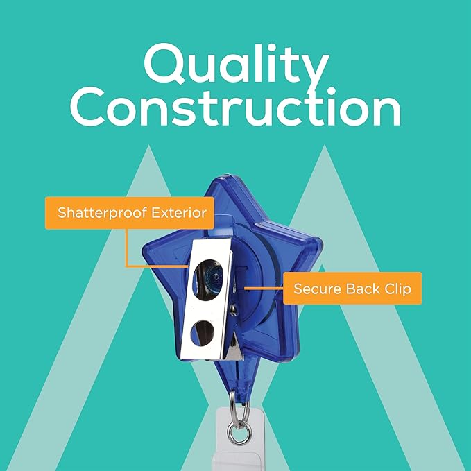 Will Well Badge Holders with Belt Clips for Securing onto Pockets and Purse Straps, with Retractable 27.5" UHMWPE Fiber Pull Cords, Strong Build with Fun Designs - 2-Pack, Star Shape