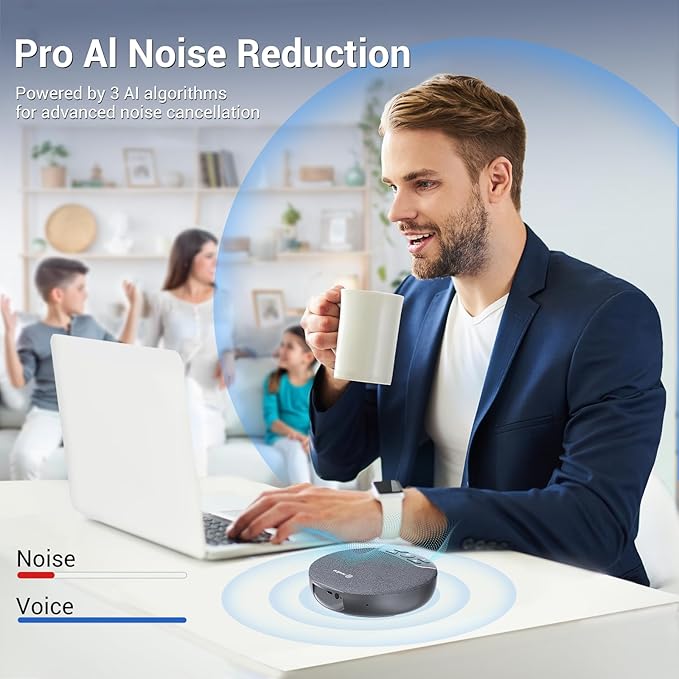 Conference Speaker and Microphone, 4 AI Mics 360° Voice Pickup, Plug & Play, Bluetooth Speakerphone w/dongle, Wireless Daisy Chaining, Noise Reduction, for Meeting, Home Office, NewPie 91