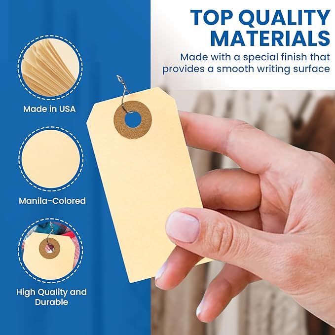 Perco Manila Shipping Tags #1 2 3/4 x 1 3/8 (7 x 3.5 cm) with Metal Wire - Pack of 100