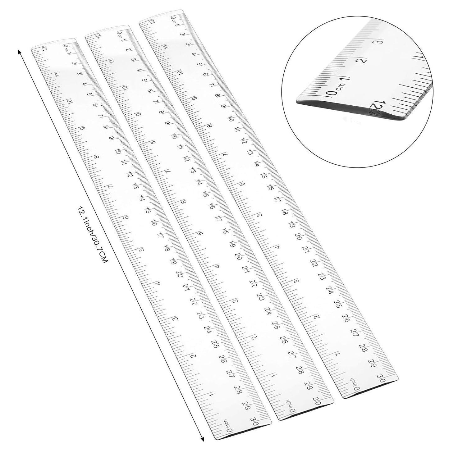 Zonon 500 Pieces 12 Inch Ruler Bulk Clear Plastic Flexible Straight Metric Rulers with Centimeters and Inches Drafting Measuring Tool for Classroom School Students Education