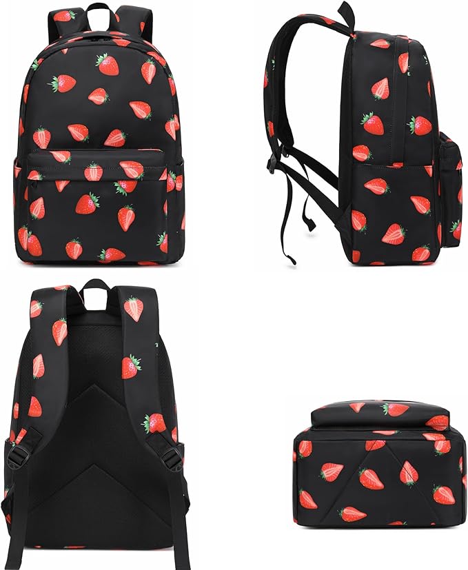 Strawberry School Backpack for Teens Girls, Womens College Bookbags Kids School Bags Laptop Backpacks