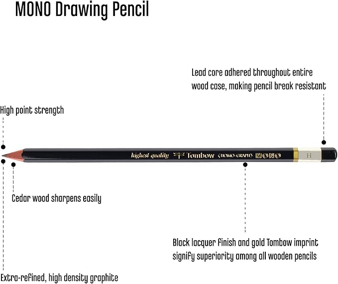 Tombow 51511MONO Drawing Pencil, H, Graphite 12-Pack