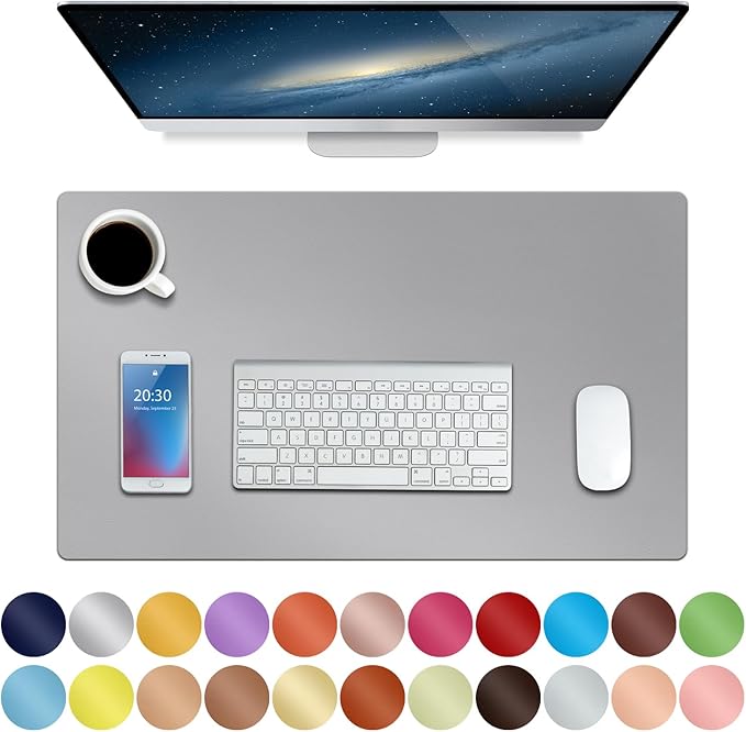 Boutilon Leather Desk Pad 24"x 14" Non-Slip Mouse Pad,Office Desk Mat,Waterprooft PU Leather Desk Blotter,Desk Pad Protector,Desk Writing Pad for Home Office Decor (S-Grey)